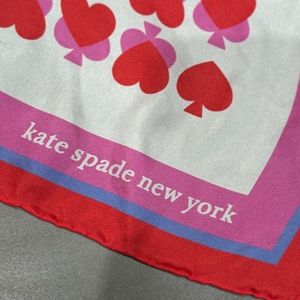 KATE SPADE UNLOCK YOUR HEART RED PINK SILK HEART PATTERN SCARF